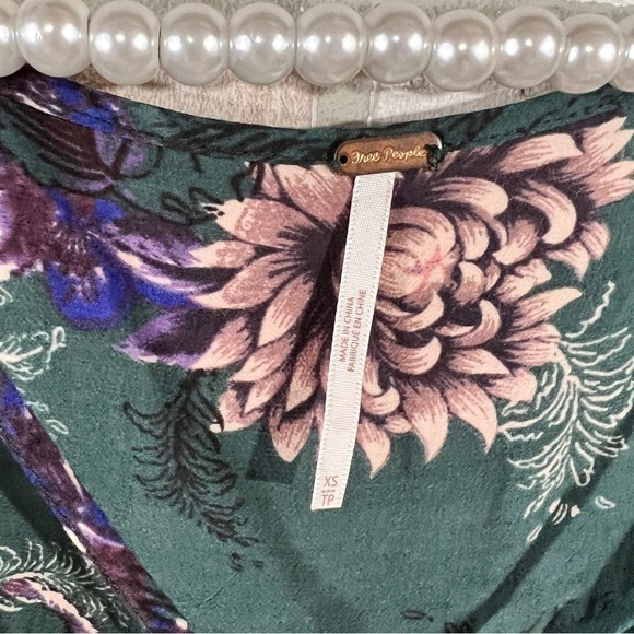 Free People Heartbeat Green Floral Print Shift Mini Tunic Dress Size XS - Picture 7 of 10